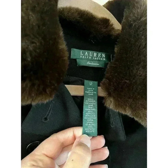 Lauren Ralph Lauren Exclusive Blazer Women's 12 100% Wool Faux Fur Collar - Picture 4 of 5
